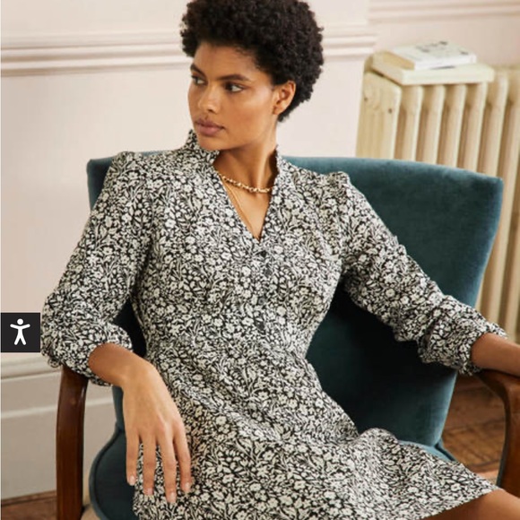 Boden notch-neck mini tea dress. Size 4. Cinched at waist and A-line skirt. - Picture 3 of 11